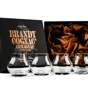 Small 8 oz Brandy, Cognac and Armagnac Tasting Glasses | Set of 4 | Professional Balloon Shaped Snifters for Nosing and Sipping Neat Liquor and Spirits | Crystal Stemless Gift Sniffers