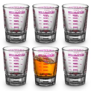 obtanim 6 pack shot glasses, 2 oz espresso shot glass measuring cups set with heavy base measurement 4 tbs, 60ml for bar restaurants home (red)