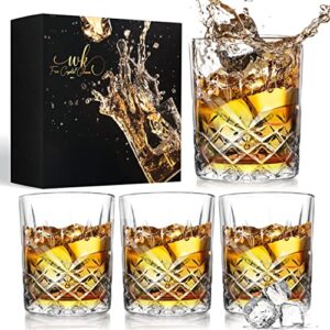 whiskey glasses set of 4 with an elegant gift box - 10 oz cocktail glasses for bourbon, scotch, cognac, rocks glasses gift for men, old fashioned crystal whisky glasses