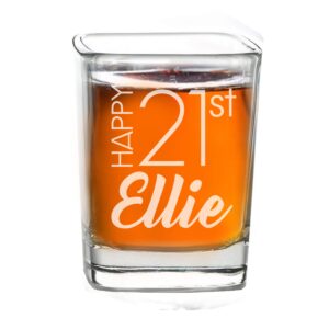 the wedding party store, custom personalized twenty first birthday square shot glass, wine glass, champagne flute, beer glass - customized 21st b-day celebration party (2 oz square shot glass)