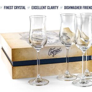 GLASSIQUE CADEAU Cognac, Brandy, Tequila and Dessert Wine Snifter Glasses | Set of 4 Small Tasting Tulip Copitas for Sipping Spirits, Madeira, After Dinner Drinks