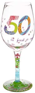 designs by lolita “50 is just a number” hand-painted artisan wine glass, 15 oz.
