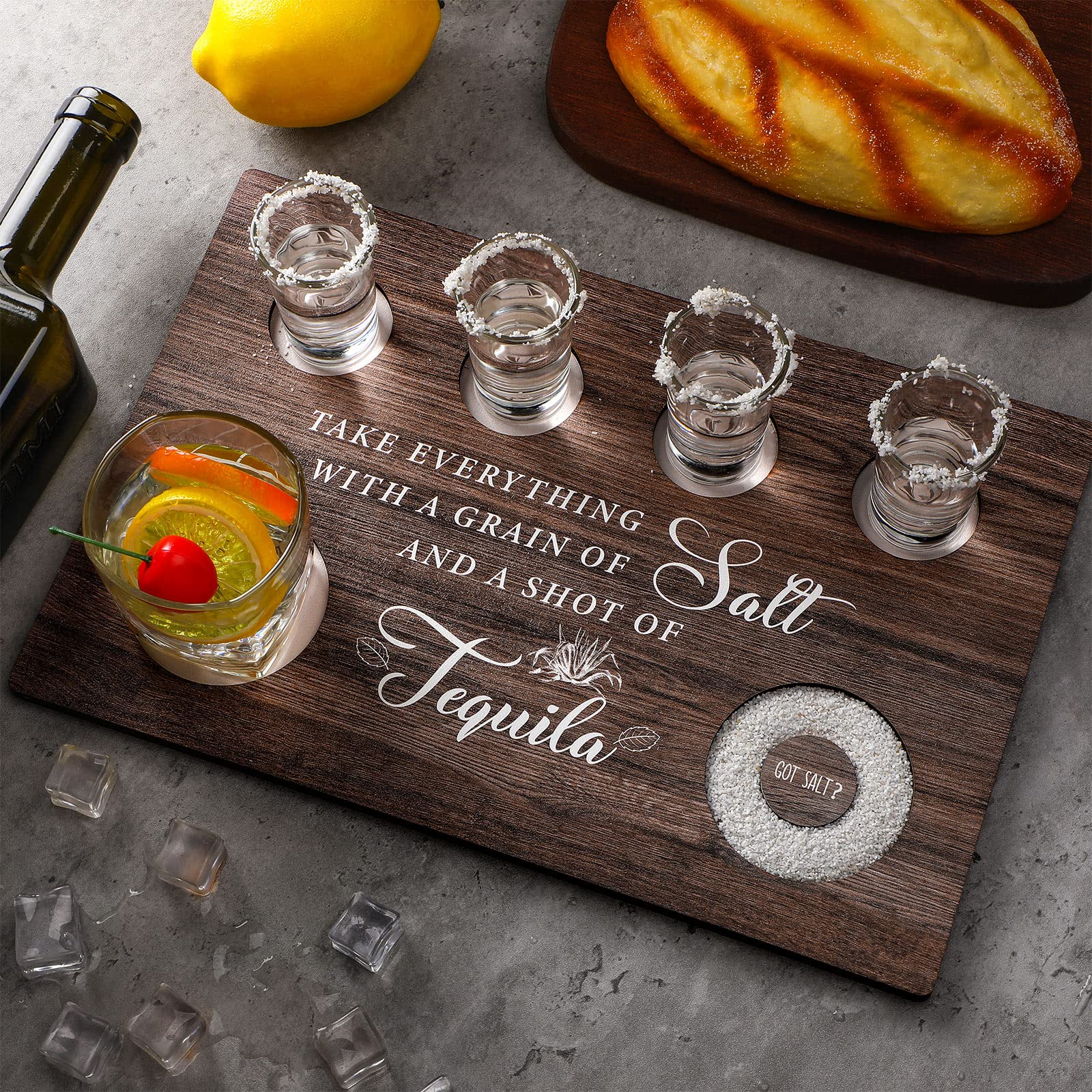 Shot Glasses Serving Tray Wooden Flight Tray Glass Holder Shot Glasses Board Bar Serving Trays for Bar Restaurant Party Family Gathering Can Display Men Women Friends Gifts (13 x 8.7 Inch, Brown)