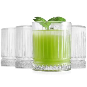 luxu lowball glasses set of 4,old fashioned heavy base glassware for whiskey and alcohol drinks,rock style tumbler for water/juice and milk,cocktail cups for mixed drinks(11oz)