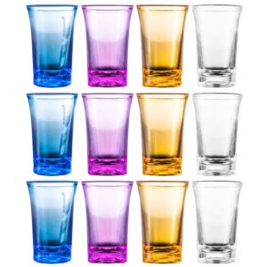 macepason 12 pieces shot glasses with 4 colors 1.2 ounce acrylic shot glasses set plastic shot glasses 1.2oz for tequila, shooter, cocktail, spirits and liquors