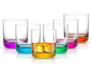 joyjolt hue colorful whiskey set. 6pc bar glasses, 10oz drink glasses. double old fashioned glass - modern whiskey glass set, low ball glasses, tumbler cocktail glasses, whiskey glasses.