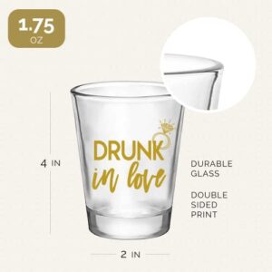 Drunk In Love and Just Drunk Bachelorette Party Shot Glasses, Set of 12, 11 Pink Just Drunk and 1 Gold Drunk In Love Shot Glass, Perfect Bachelorette Party Decorations and Brides Maid Gifts