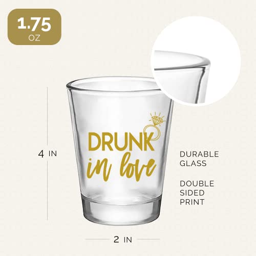 Drunk In Love and Just Drunk Bachelorette Party Shot Glasses, Set of 12, 11 Pink Just Drunk and 1 Gold Drunk In Love Shot Glass, Perfect Bachelorette Party Decorations and Brides Maid Gifts