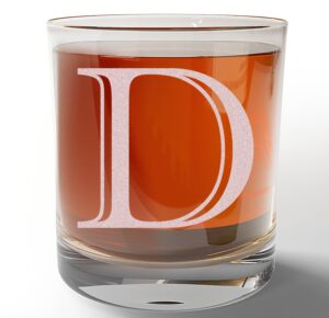 etched monogram 11oz whiskey rocks glass (letter d), a-z customized bourbon gifts for men, personalized old fashioned scotch glass, custom engraved gifts for him, initial, name, regalos personalizados