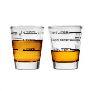 beautyflier pack of 2 cocktail wine jigger clear glass shot glasses drink spirit measure cup for measurement bar party kitchen tool (1.5 oz, 2pcs)