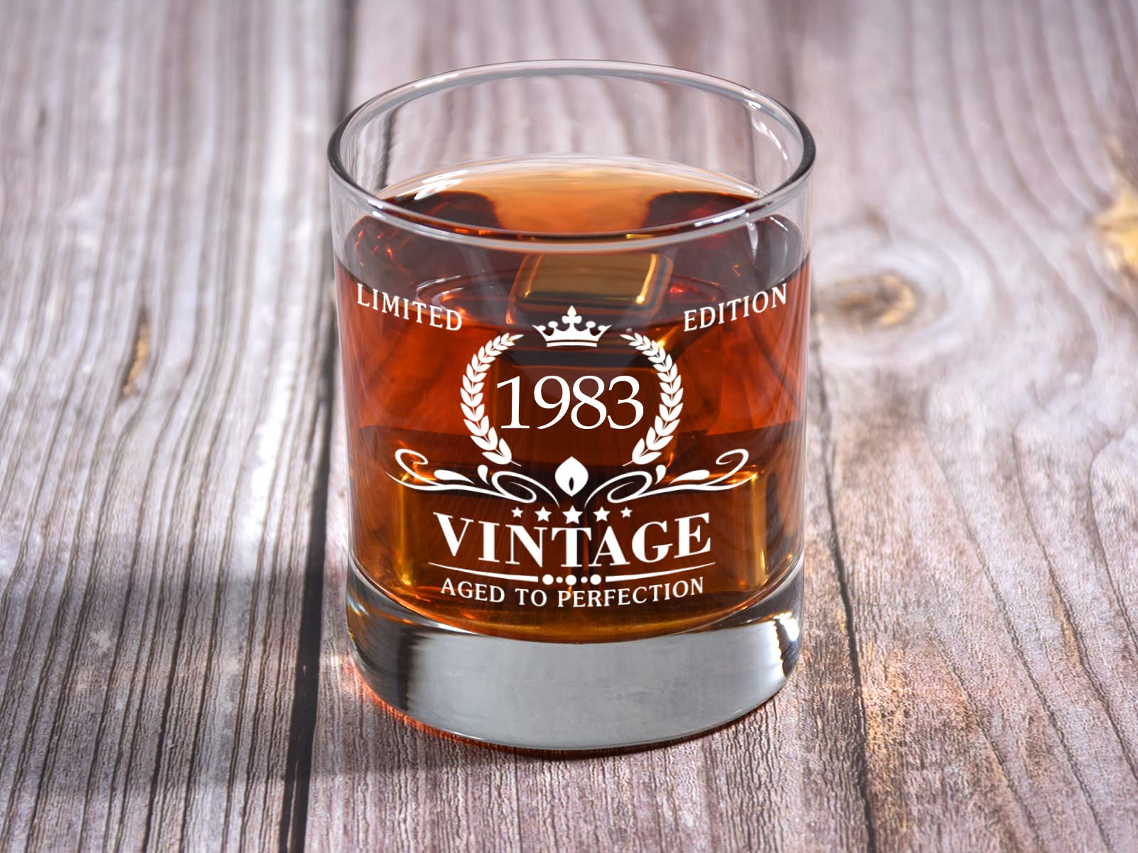 41st Birthday Gifts for Men, Vintage 1983 Whiskey Glass and Stones Gift Set of 2, Funny 41 Birthday Gift for Dad Husband Brother, 41 Birthday Present Ideas for Him, 41 Year Old Bday Decorations