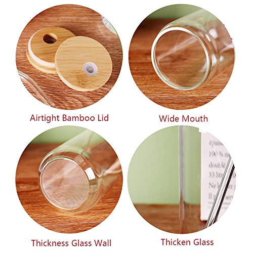 CZFWin Drinking Glasses with Bamboo Lids and Glass Straws - Pack of 6 16oz Can Shaped Glass Cups, Beer Glasses, Iced Coffee Glasses, Cute Tumbler Cup, Ideal for Whiskey, Soda, Tea, Water