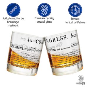 Greenline Goods Whiskey Glasses - Declaration of Independence (Set of 2) | 10 oz Tumblers - American US Patriotic Gift Set | Old Fashioned Cocktail Glasses