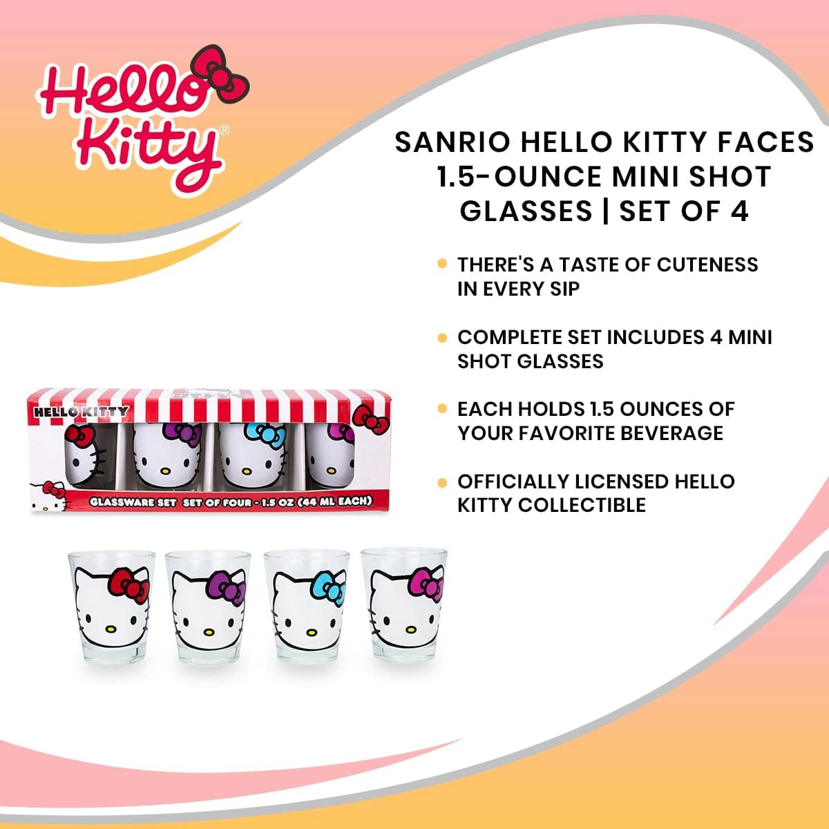 Silver Buffalo Sanrio Hello Kitty Faces 1.5-Ounce Mini Shot Glasses | Set of 4