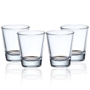 pillercules shot glasses set of 4, glass shot glasses, 1.5 oz clear shot glasses, 100% clean 100% wipe