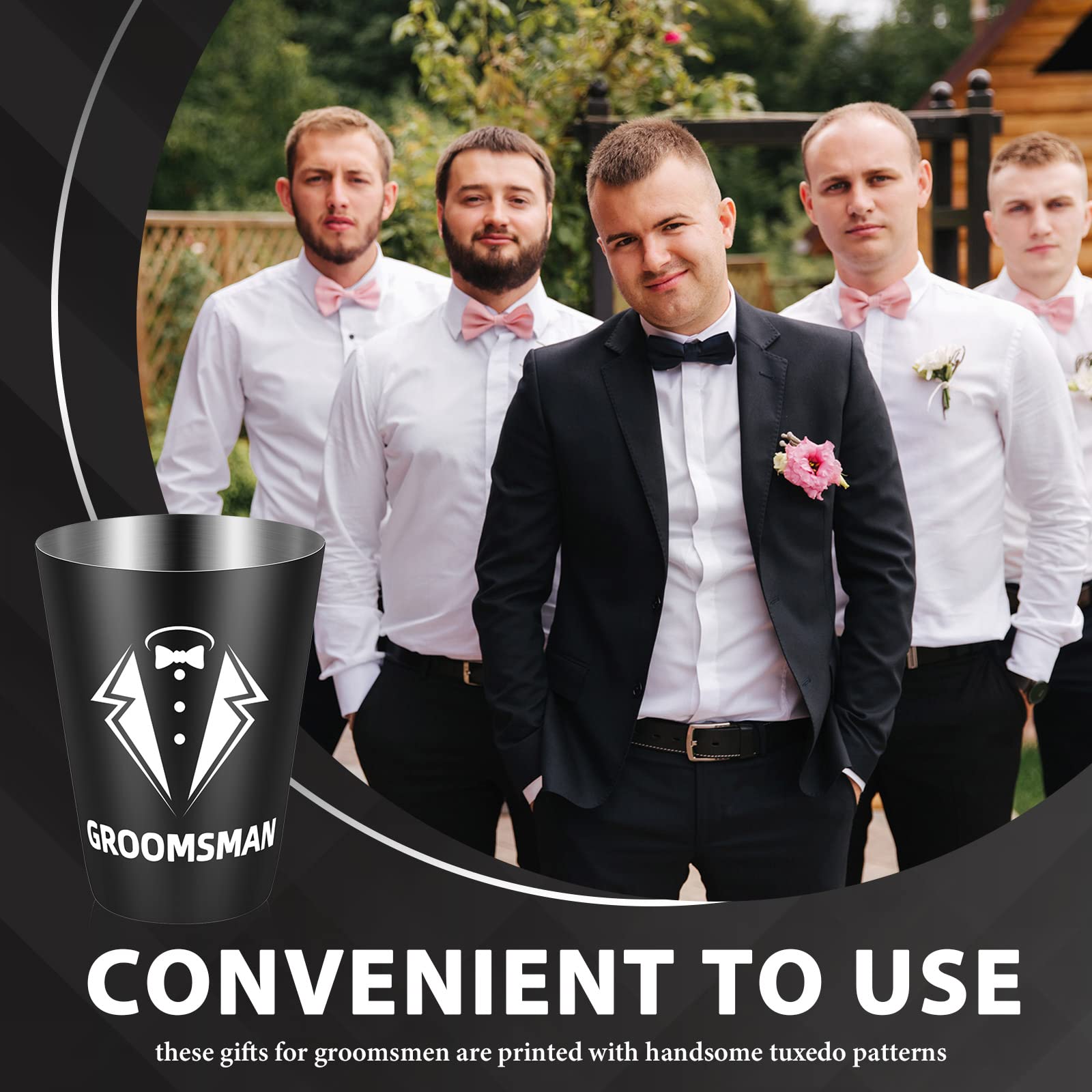 Set of 12 Groomsmen Gifts for Wedding Including 6 Pcs 8 oz Stainless Steel Groomsmen Flask Tuxedo Bachelor Party Favors for Men, 6 Pcs Proposal Groomsman Shot Glasses Groomsman Shot Glasses Cups