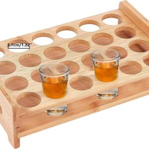 NBEADS 24 Shot Glass Tray Holder, Hole: 1.22" Bar Bamboo Shot Glass Holder Wine Glass Cup Serving Tray Cups Organizer Shot Glass Display Bar Accessories for Party, Bar, Club