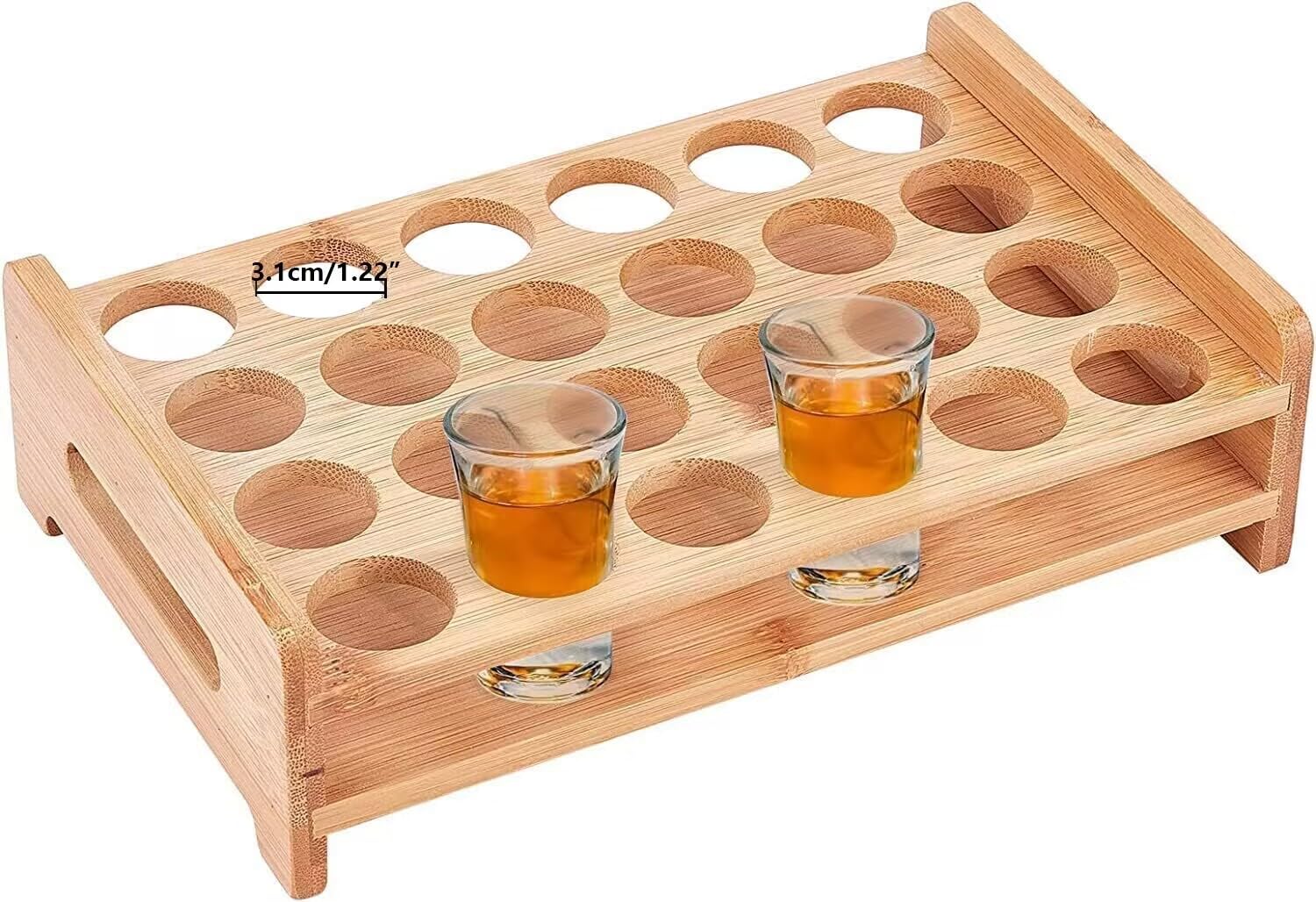 NBEADS 24 Shot Glass Tray Holder, Hole: 1.22" Bar Bamboo Shot Glass Holder Wine Glass Cup Serving Tray Cups Organizer Shot Glass Display Bar Accessories for Party, Bar, Club