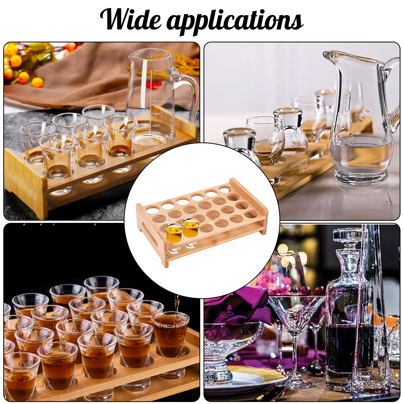 NBEADS 24 Shot Glass Tray Holder, Hole: 1.22" Bar Bamboo Shot Glass Holder Wine Glass Cup Serving Tray Cups Organizer Shot Glass Display Bar Accessories for Party, Bar, Club