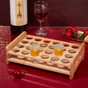 NBEADS 24 Shot Glass Tray Holder, Hole: 1.22" Bar Bamboo Shot Glass Holder Wine Glass Cup Serving Tray Cups Organizer Shot Glass Display Bar Accessories for Party, Bar, Club