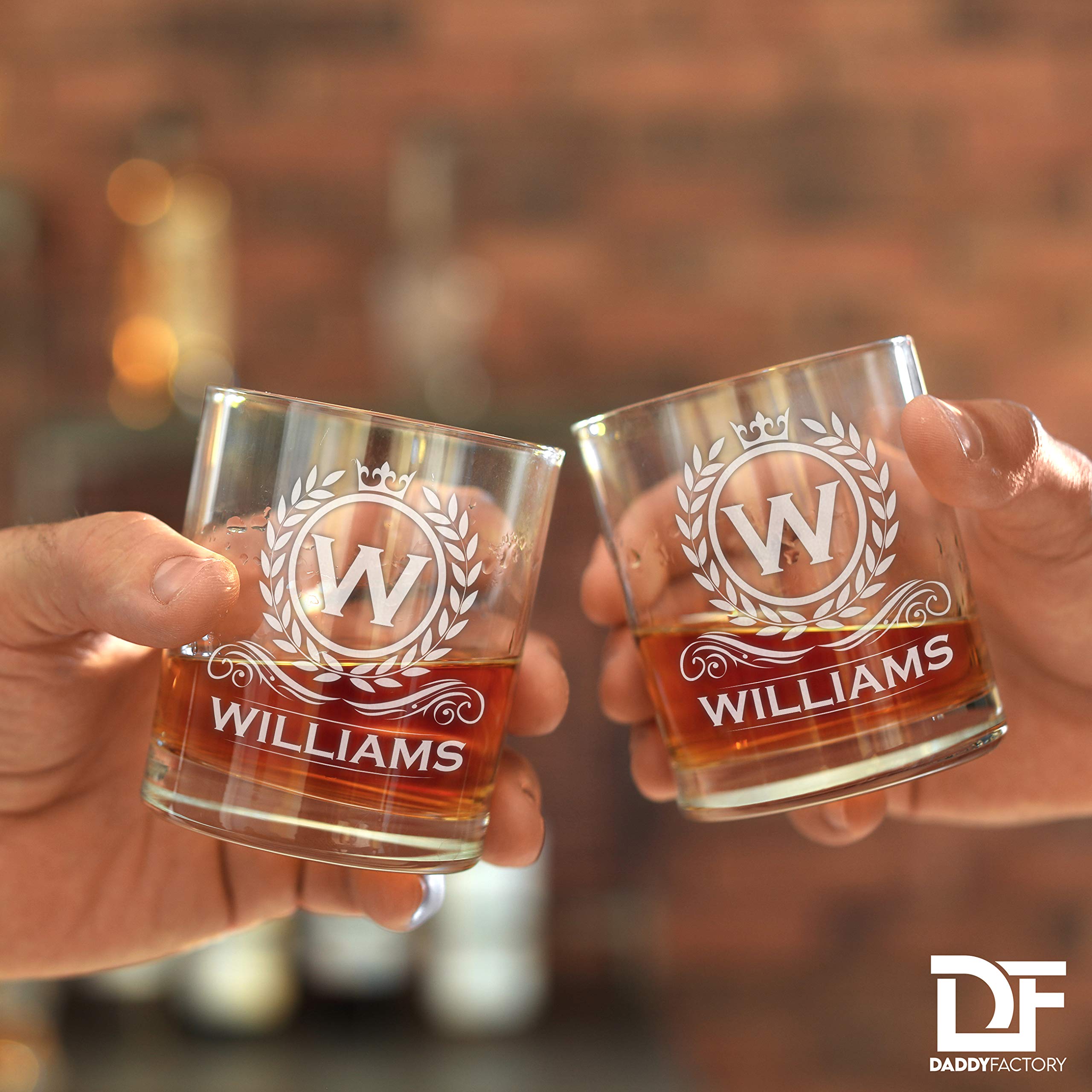 Personalized Custom Whiskey Glass (Set Of 4), Engraved Etched Monogram Rocks Cocktail Glass, 10.25 oz Old Fashioned Whiskey Gift Glass