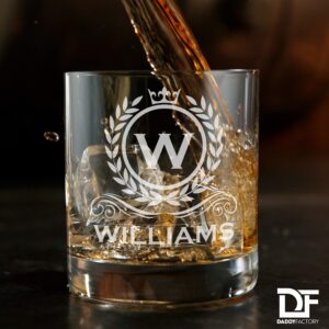 Personalized Custom Whiskey Glass (Set Of 4), Engraved Etched Monogram Rocks Cocktail Glass, 10.25 oz Old Fashioned Whiskey Gift Glass