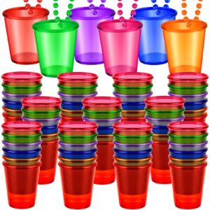 72 pieces shot glass on beaded necklace shot glass necklaces plastic shot cup necklace for team groom and bride supplies bachelorette party birthday wedding party festival parade (6 colors)