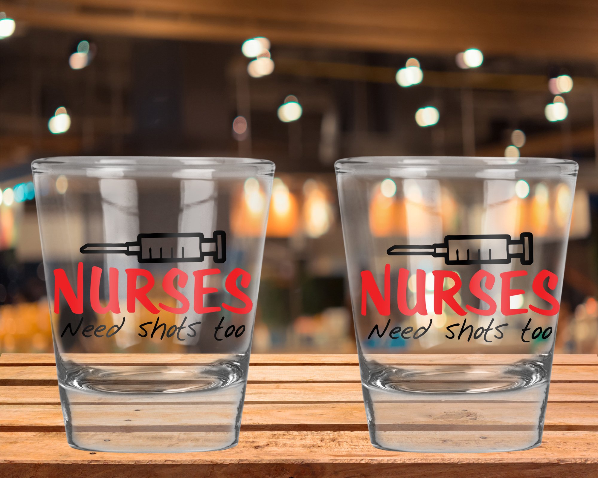 AW Fashions Nurses Need Shots Too - Funny Nurse Party Favor Gift - 2 Pack Round Set of Shot Glass
