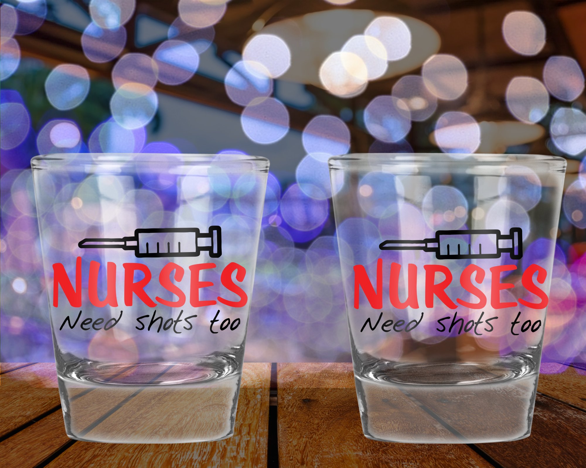 AW Fashions Nurses Need Shots Too - Funny Nurse Party Favor Gift - 2 Pack Round Set of Shot Glass