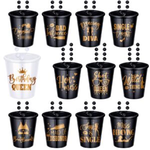 janmercy 12 pieces shot glass beaded necklaces birthday party shot necklace cups funny birthday naughty plastic shot glasses necklace for birthday women girls wedding party supplies