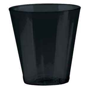 jet black plastic shot glasses - 2 oz. (pack of 6) - perfect for halloween parties, spooky barware & drinkware accessory