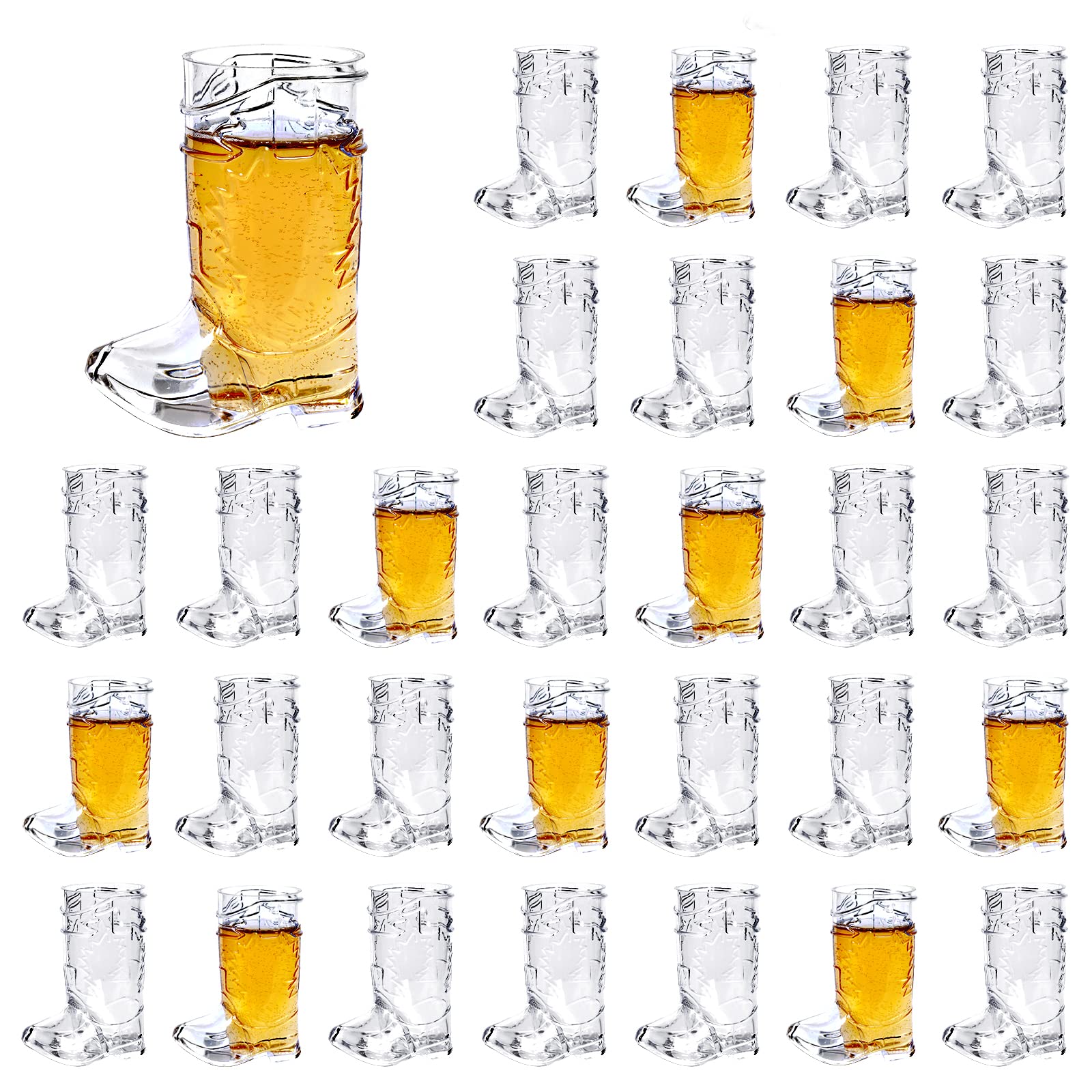 SHAOQINLIN Cowboy Boot Shot Glasses, 30 Pcs 1 oz Mini Plastic Boot Cups, Clear Pattern Beer Boot Mugs Western Cowboy Cowgirl Theme Party Supplies