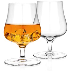 luxbe - brandy whiskey crystal glasses snifter, set of 2 - handcrafted - lead-free crystal glass - for cognac bourbon spirits drinks - 9.5-ounce