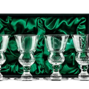 Vintage Crystal Absinthe, Sambuca, Raki, Pastis, Ouzo Glasses | Set of 4 | Short Stemmed 6.5 oz Goblets with Bubble Reservoir for Drinking Green Fairy | Handblown Small Wine Bistro Glassware