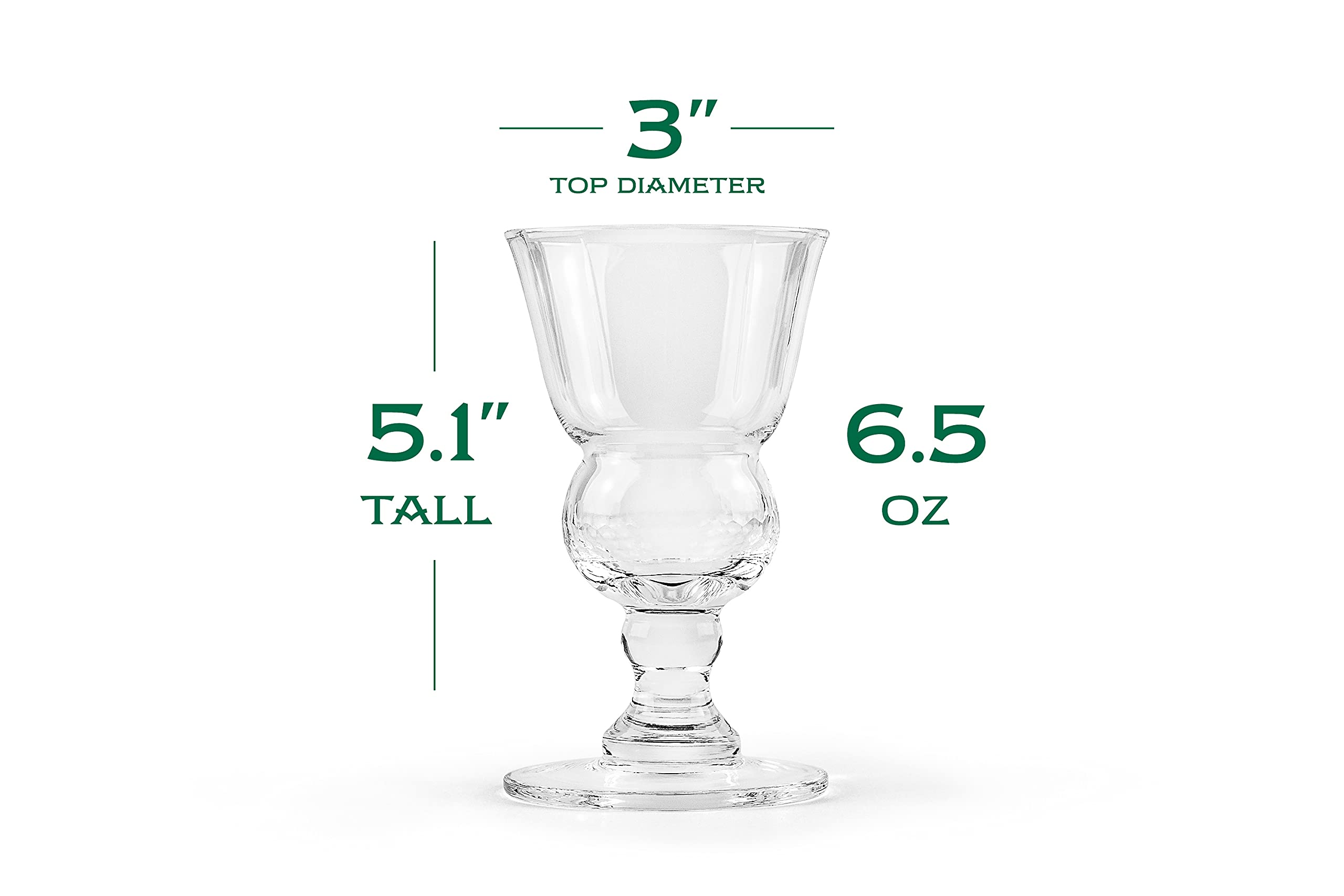 Vintage Crystal Absinthe, Sambuca, Raki, Pastis, Ouzo Glasses | Set of 4 | Short Stemmed 6.5 oz Goblets with Bubble Reservoir for Drinking Green Fairy | Handblown Small Wine Bistro Glassware