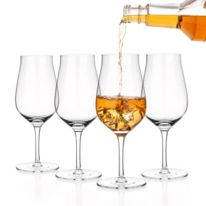 LUXBE - Bourbon, Brandy & Cognac Crystal Glasses Tulip Snifter, Set of 4 - Large Handcrafted LeadFree Glass - Great for Spirits Drinks - Whiskey Scotch - 10oz/300ml