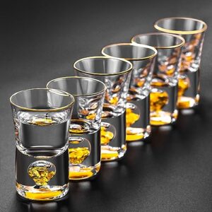 shot glasses 0.5oz 6pcs crystal shot glass set with 24k gold leaf flakes and golden rim, cool tequila sshot glasses for liquor, bourbon, vodka and whisky, unique décor, collection & gift (0.5oz)