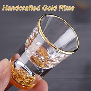 Shot Glasses 0.5oz 6pcs Crystal Shot Glass Set with 24K Gold Leaf Flakes and Golden Rim, Cool Tequila Sshot Glasses for Liquor, Bourbon, Vodka and Whisky, Unique Décor, Collection & Gift (0.5oz)