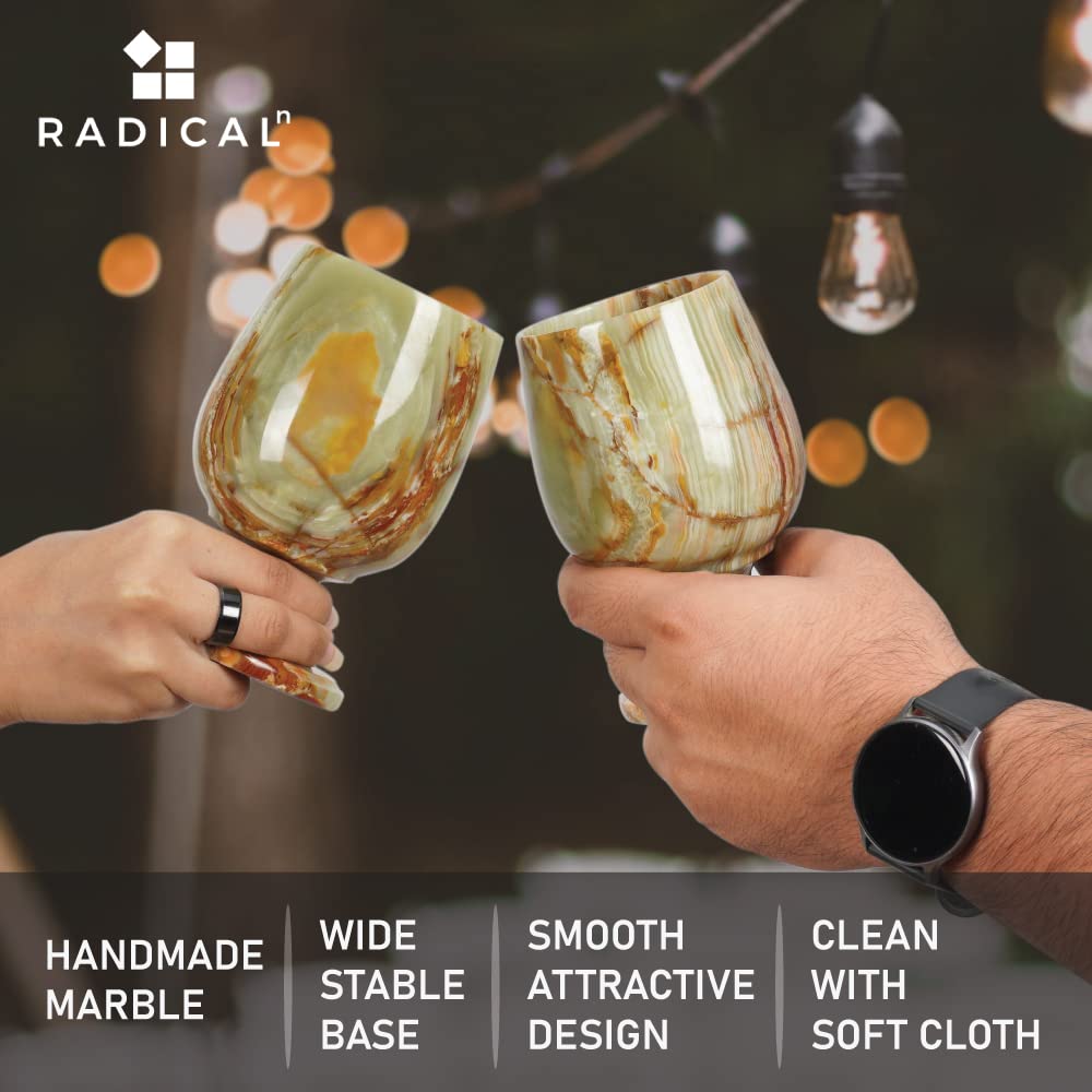 Radicaln Marble Wine Glasses Set of 2 Green Onyx 5.5 x 3.5 Inches 8.4 oz Handmade Wine Glass Set - Marble Stone Champagne Glasses