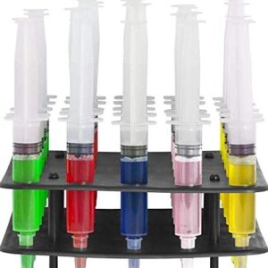 EZ-Inject 25 Pack (1oz) Jello Shot Syringes Combo with Tray/Racking Stand - 100% Safe & Reusable Plastic Syringes for Jello Shots - Small Syringe Shots Holiday and Halloween Party Supplies for Adults