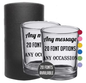 personalized printed 2.5oz shot glasses 2pk – customized gift for women men, custom message name, birthday gift ideas friend her him, 21st party favors, cute funny unique, 16 colors, your text here