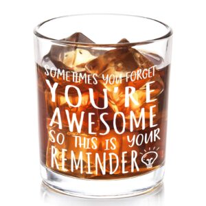 dazlute thank you gifts for men, sometimes you forget you're awesome whiskey glass, appreciation gift inspirational gift encouragement gift for men coworker friend employee, 10oz thank you rock glass