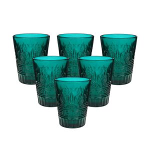 pnkj double old fashioned beverage glasses vintage deep teal tumblers drinking glasses cups for cocktail dinner home party decoration - 9oz set of 6