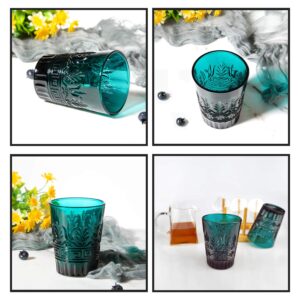 PNKJ Double Old Fashioned Beverage Glasses Vintage Deep Teal Tumblers Drinking Glasses Cups for Cocktail Dinner Home Party Decoration - 9oz Set of 6