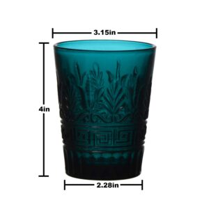 PNKJ Double Old Fashioned Beverage Glasses Vintage Deep Teal Tumblers Drinking Glasses Cups for Cocktail Dinner Home Party Decoration - 9oz Set of 6