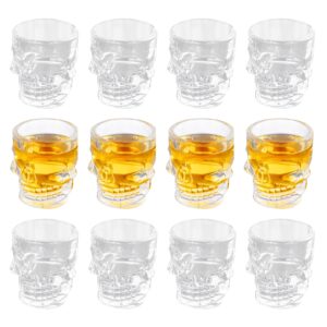 foryillumi skull face heavy base whiskey shot glasses, set of 12, clear shot drinking glassware for party, wine, whiskey, tequila, cocktail, beverage, bar decor, 1.5 oz
