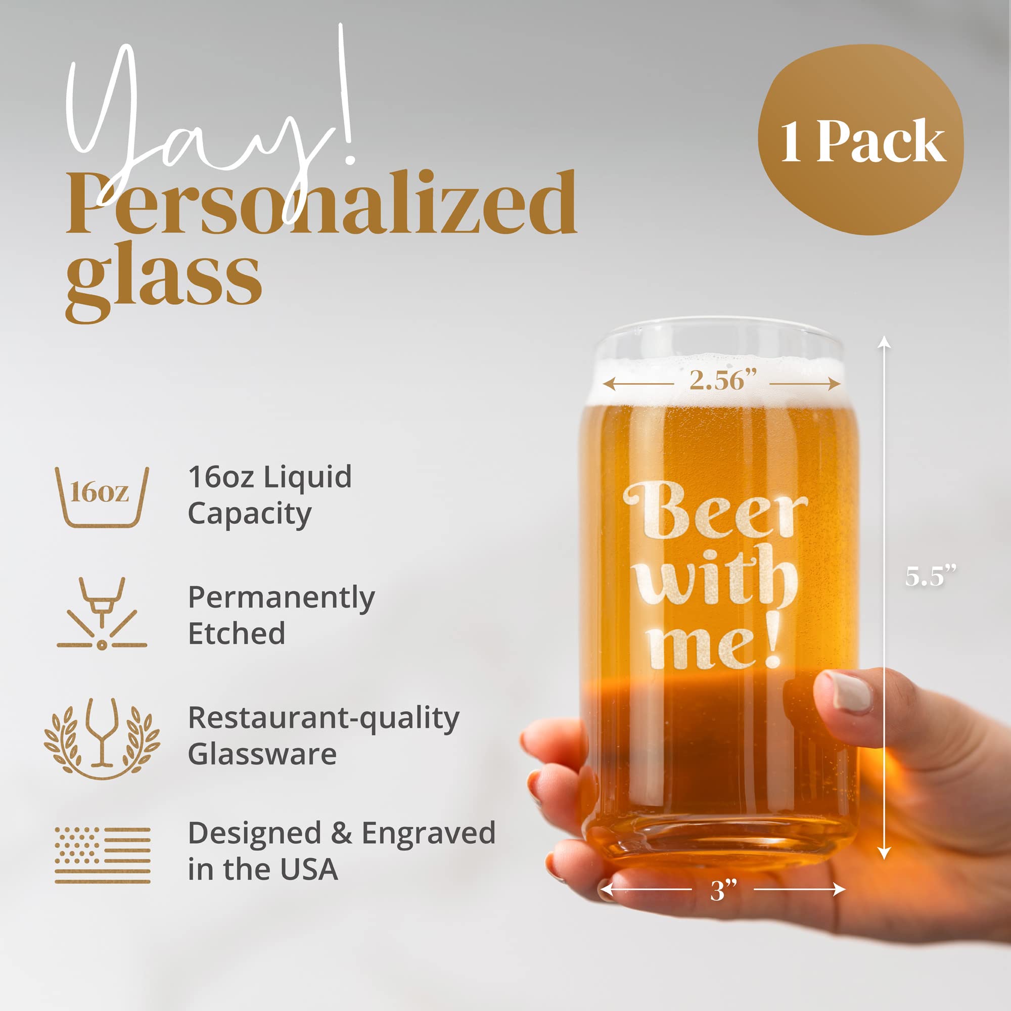 Personalized Beer Can Glass Engraved with Your Custom Text - Customized Gifts, Unique Birthday Gift, Bridesmaid Gift, Custom Gifts for Women or Men (16oz Beer Can)