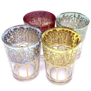 Big Gold Shot Glasses, Mini Juice Glasses, 4 oz Shot Glasses Set, Party Shot Glasses With Colorful Print, Small Stemless Wine Glass Set Of 4, 5oz Moroccan Tea Glasses