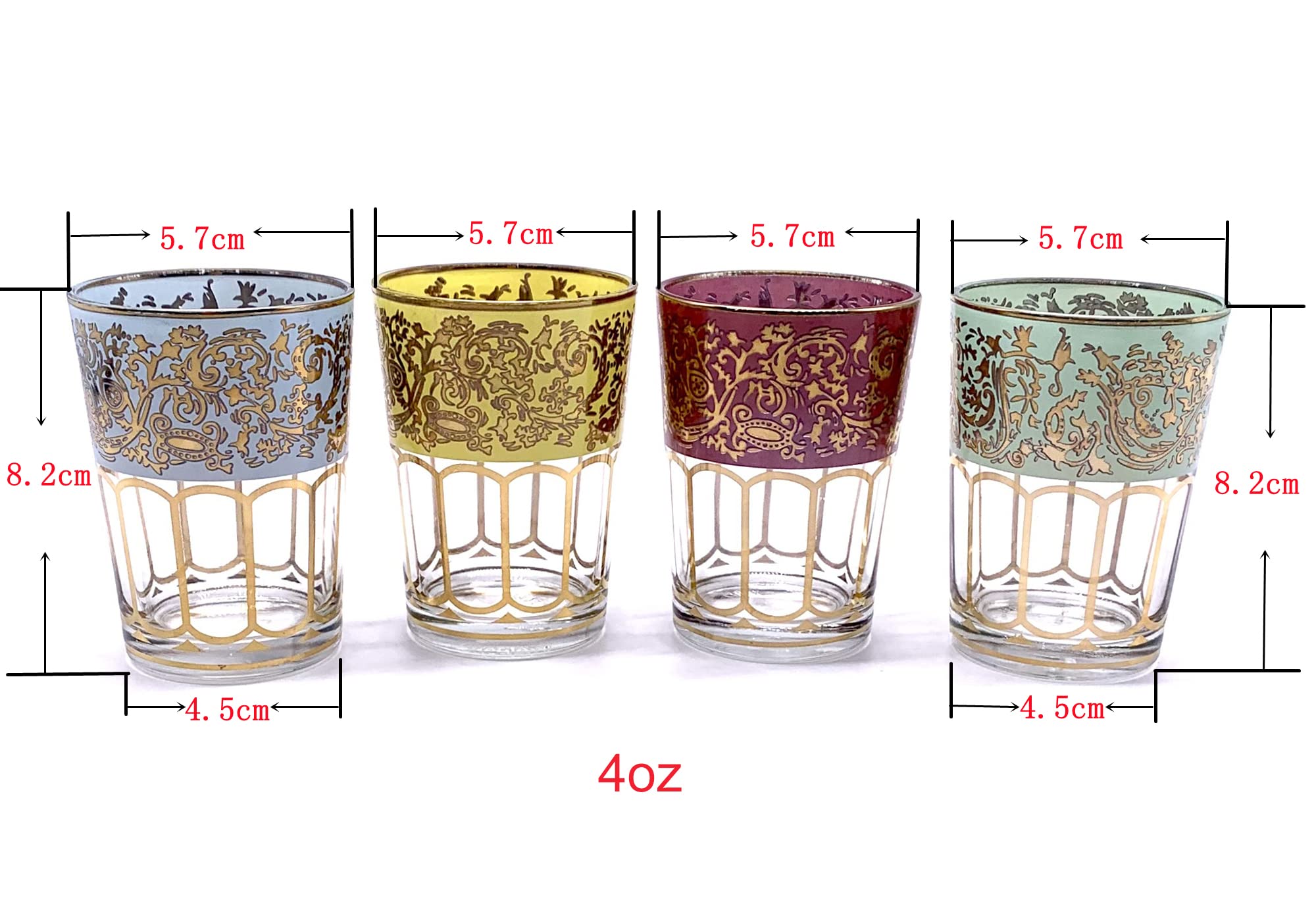 Big Gold Shot Glasses, Mini Juice Glasses, 4 oz Shot Glasses Set, Party Shot Glasses With Colorful Print, Small Stemless Wine Glass Set Of 4, 5oz Moroccan Tea Glasses