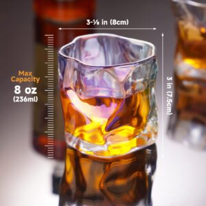 NiHome Iridescent Twisted Crystal Whiskey Glasses 6-Pack 8oz Hand-Blown Lead-Free Old Fashioned Bar Tumbler for Scotch Rum Bourbon Cocktail